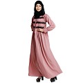 Casual collared abaya with lacework- Baby Pink Casual collared abaya with lacework- Baby Pink